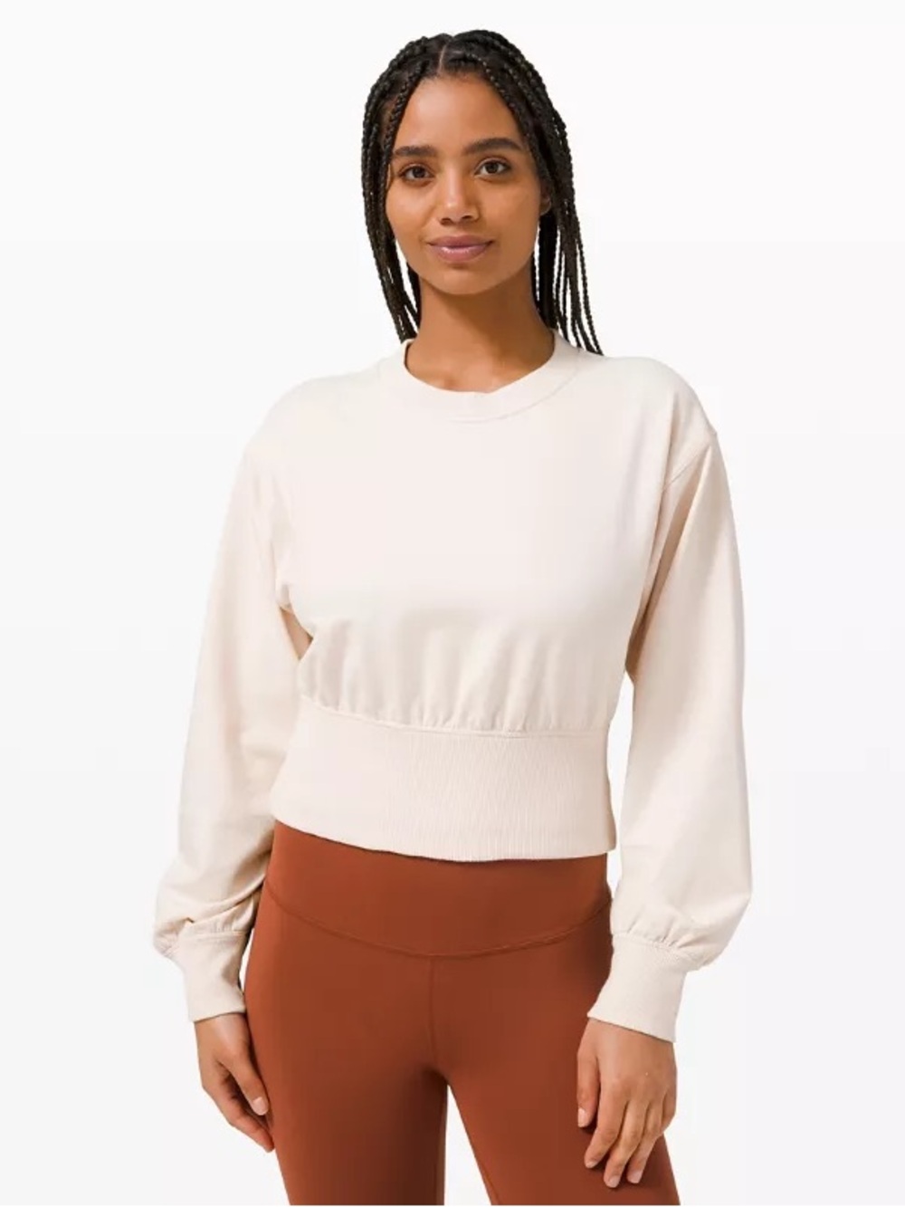 Lululemon Women's Cream Crewneck Rib-Hem Pullover Top